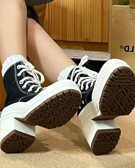 Stylish Women's Canvas Lace Up Heels