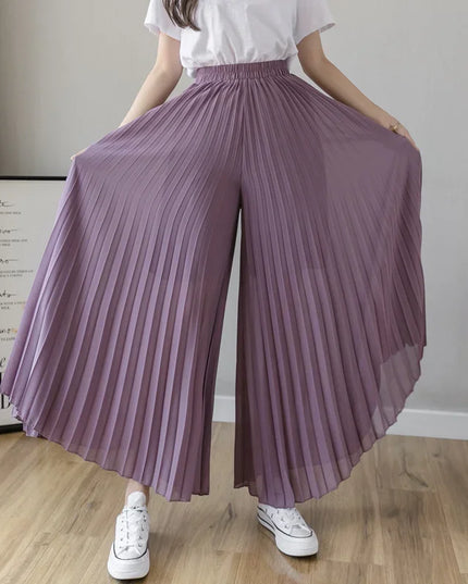 Elegant Women’s Chiffon High-Waist Wide-Leg Pants - Pleated & Loose Fit