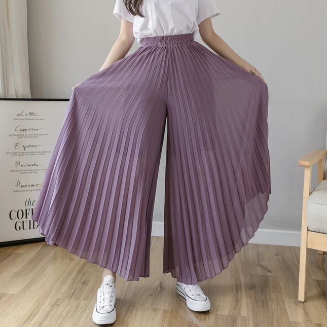 Elegant Women’s Chiffon High-Waist Wide-Leg Pants - Pleated & Loose Fit