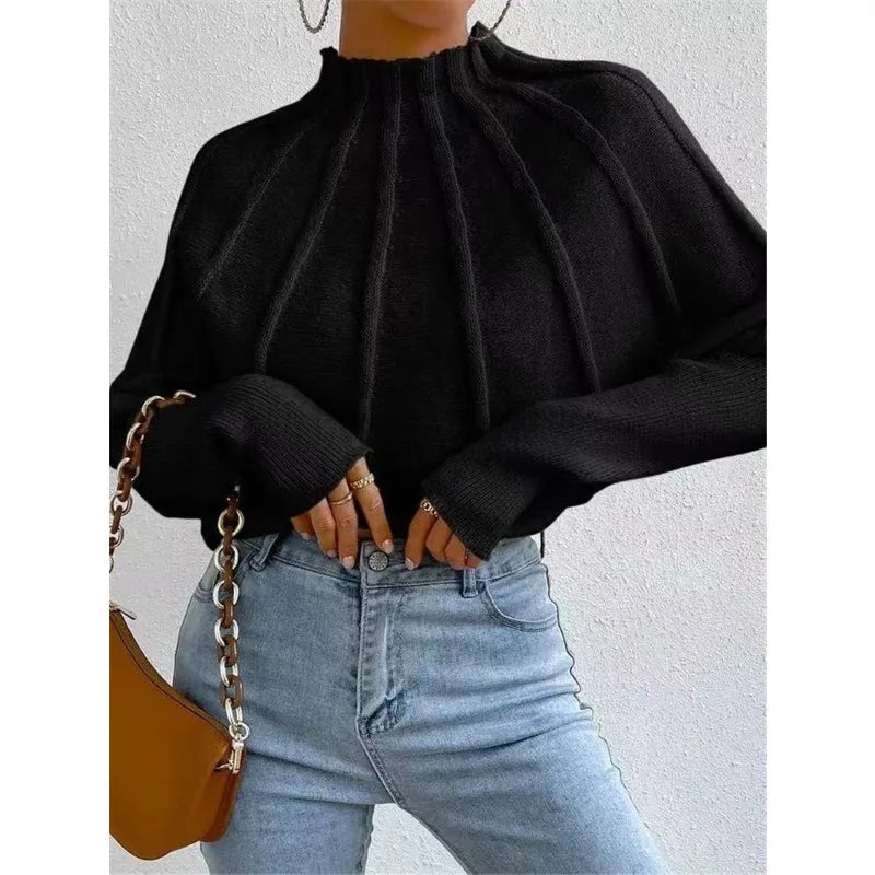 Knit Pullover Sweater with Batwing Sleeves for Women