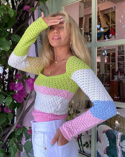 Women's Knitted Long Sleeve Crop Top