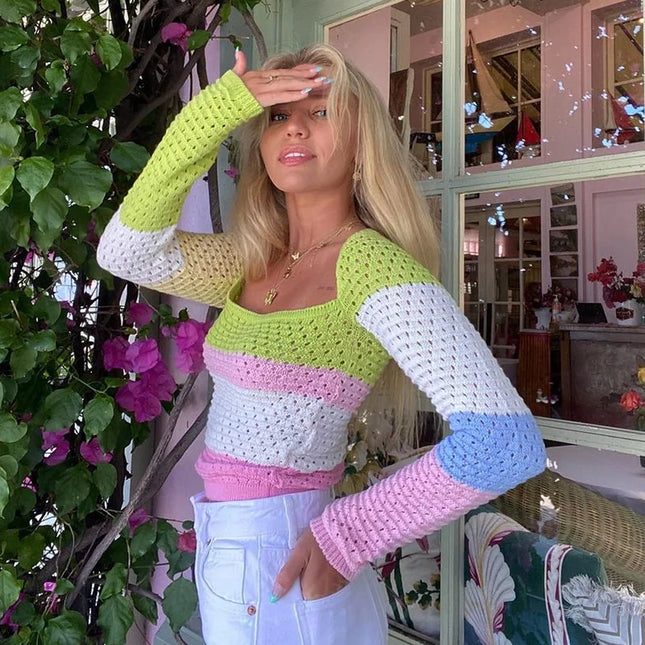 Women's Knitted Long Sleeve Crop Top