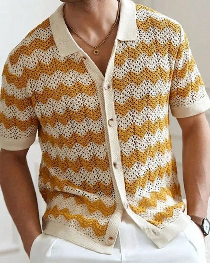 Breathable Knitted Fabric Men's Striped Shirt