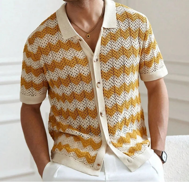 Breathable Knitted Fabric Men's Striped Shirt