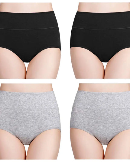 4-Piece Women's High-Waisted Tummy Control Underwear Cotton Soft Stretch Briefs