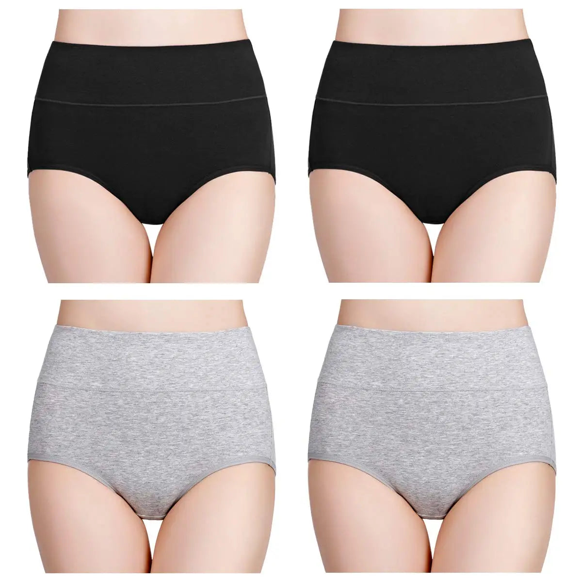4-Piece Women's High-Waisted Tummy Control Underwear Cotton Soft Stretch Briefs