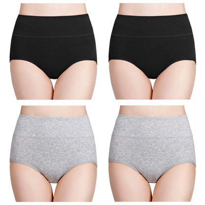 4-Piece Women's High-Waisted Tummy Control Underwear Cotton Soft Stretch Briefs