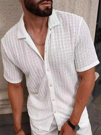 Vintage Mesh Mens Casual Breathable Hollow-Out Shirt