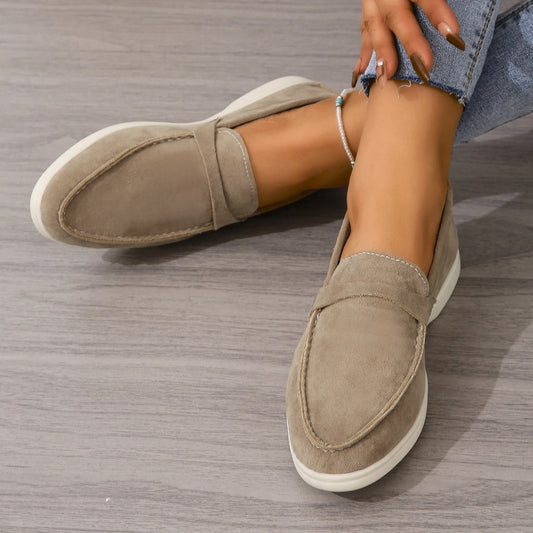 Women's Faux Suede Flat Shoes - Comfortable Loafers with Soft Sole