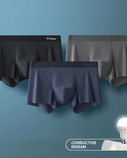 MIIOW Men's Ice Silk Boxer Briefs - 3 Pack Seamless Cut Hem Underwear