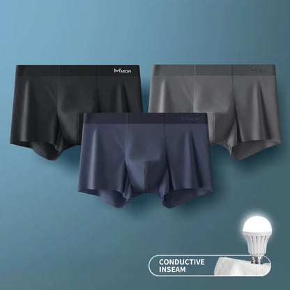MIIOW Men's Ice Silk Boxer Briefs - 3 Pack Seamless Cut Hem Underwear