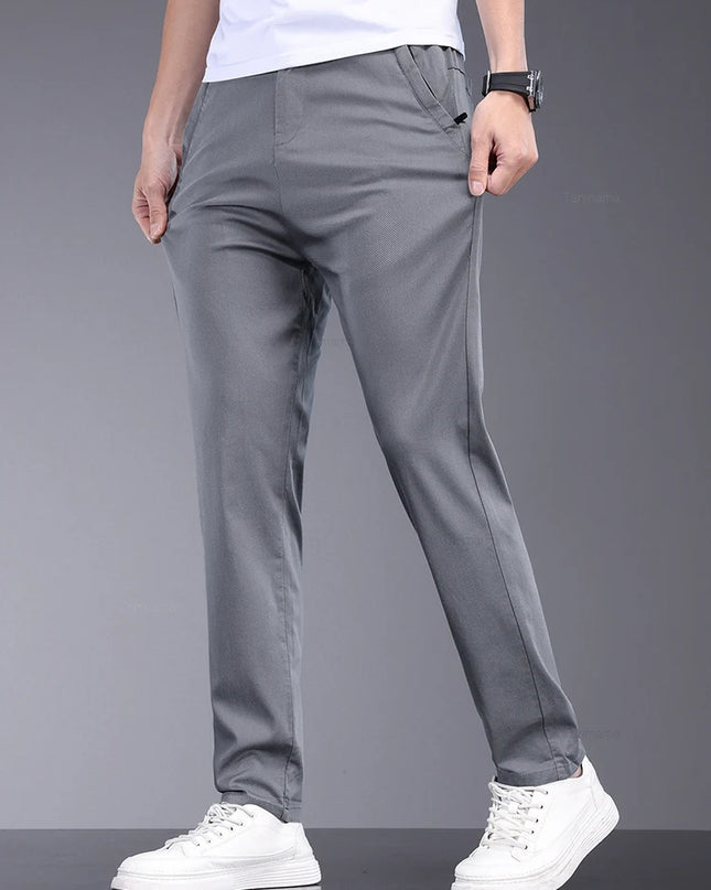 Men's Slim Straight Trousers - Soft, Thin, Bamboo Fiber Fabric with Elastic Stretch