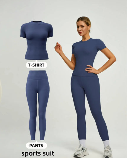Women's  Short Sleeve Set with High-Waist Yoga Pants and T-Shirt Set