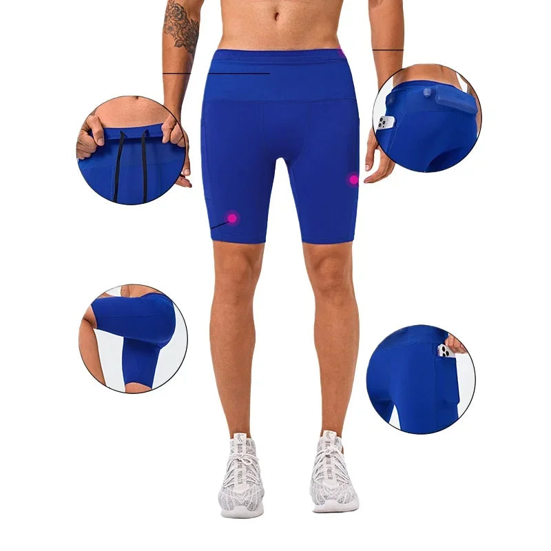 Men's Compression Shorts with Pockets, Elastic Back Pockets, Waterproof