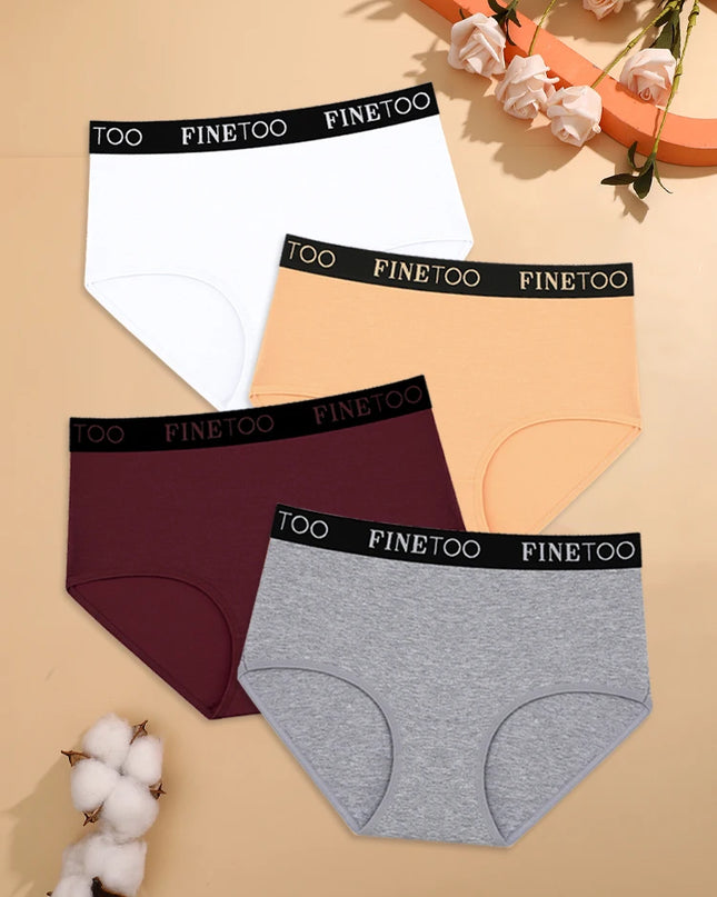 4-Piece Women's Cotton Seamless Mid-Waist Briefs Set – Breathable, Stretchy, Comfortable Underwear for Everyday Wear