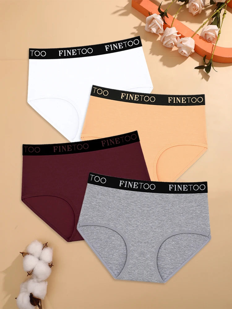 4-Piece Women's Cotton Seamless Mid-Waist Briefs Set – Breathable, Stretchy, Comfortable Underwear for Everyday Wear
