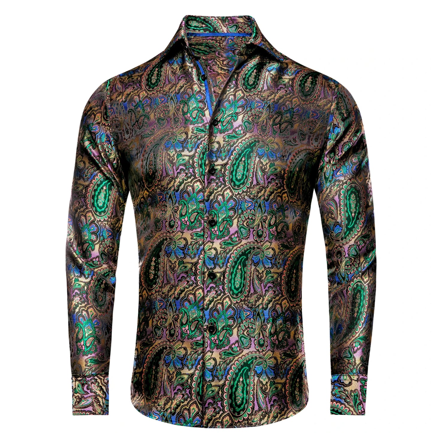 Luxury Gold Men's Silk Jacquard Lapel Shirt