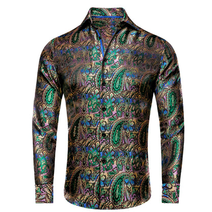 Luxury Gold Men's Silk Jacquard Lapel Shirt