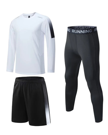 Men's Athletic 3-Piece Compression Sweater, Shorts & Pants Set - Sportswear Performance Gear