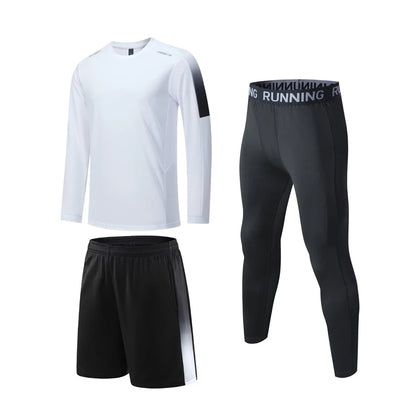 Men's Athletic 3-Piece Compression Sweater, Shorts & Pants Set - Sportswear Performance Gear