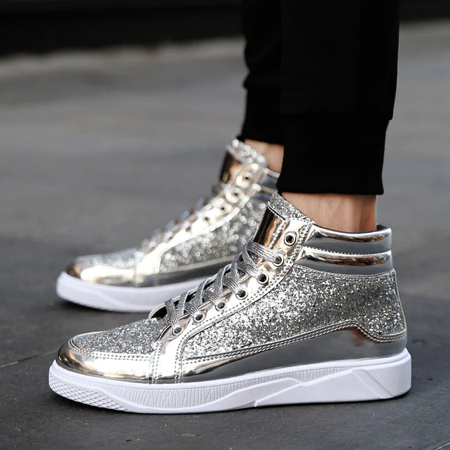 Men's High Top Glitter Sneakers - Glossy Stylish Athletic Shoes for Men