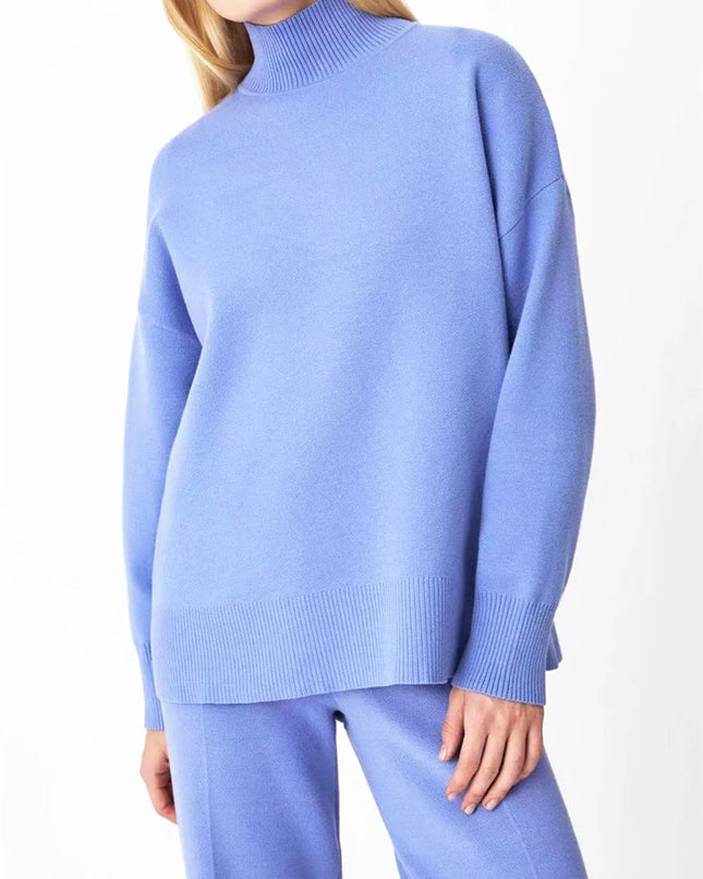 Women's 2 Piece Knitted Turtleneck Sweater & Straight Leg Pants Set