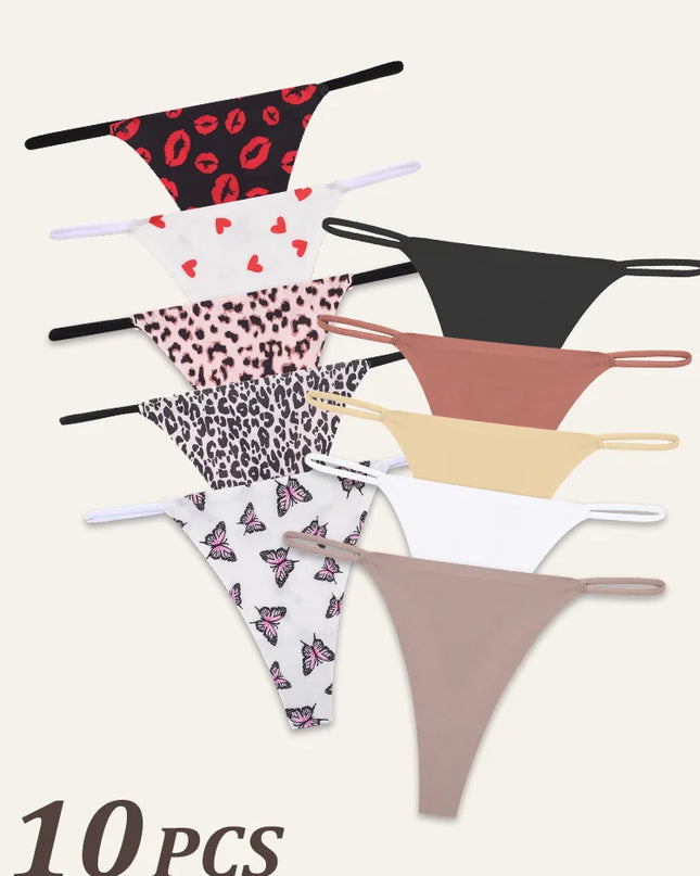 10Pcs Women's Seamless Thong with Thin Straps, Low Waist, High Flexibility