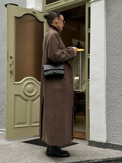 Women's Wool Blend Overcoat with Shoulder Pads