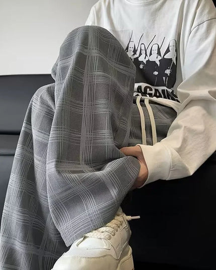 Men's Checkered Loose Fit Wide Leg Casual Pants
