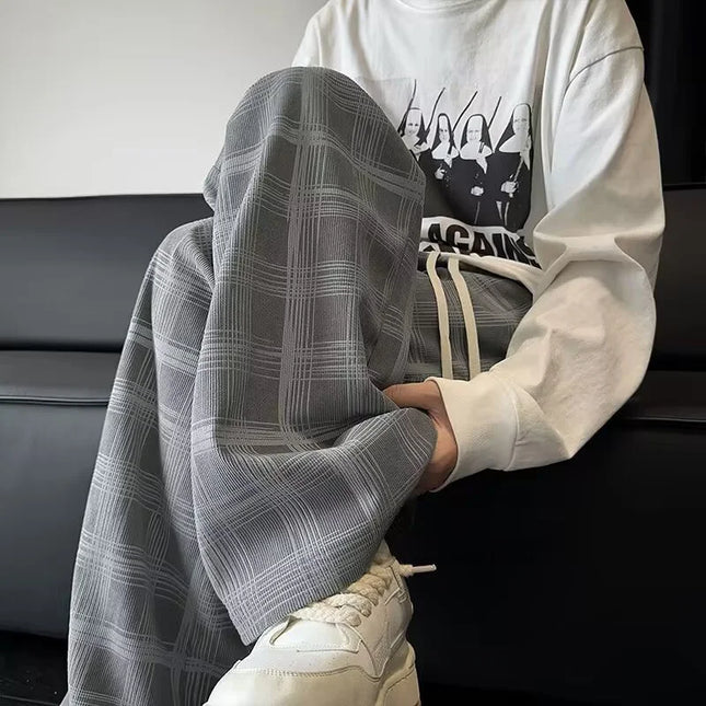 Men's Checkered Loose Fit Wide Leg Casual Pants