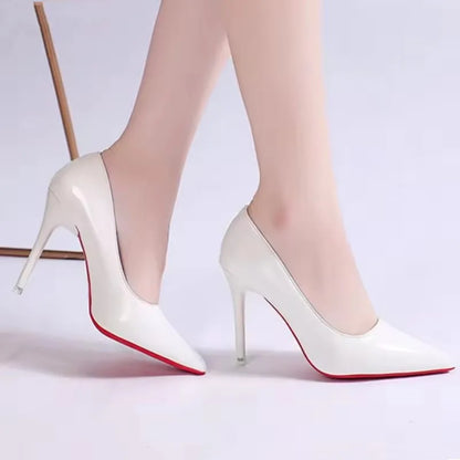 Women's Faux Leather Pointed Toe High Heels with Red Rubber Sole