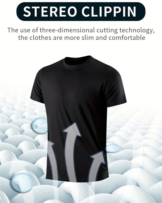 Men's Black Round Neck T-Shirt – 5-Pack, Quick-Drying, Breathable, Sweat-Absorbent