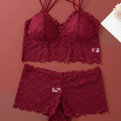 Lace Non-Wire Bra and Ultra-Thin Low Rise Briefs Set for Women - Transparent Comfort Underwear