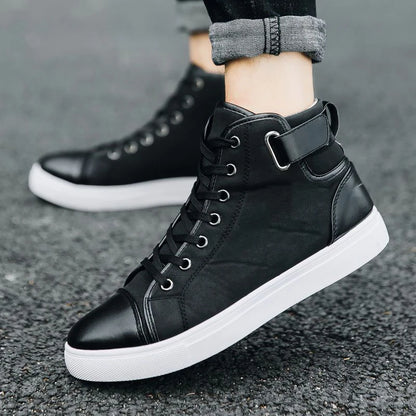 Men's Faux Leather Sneakers – Thick Sole, Non-Slip High-Top Shoes