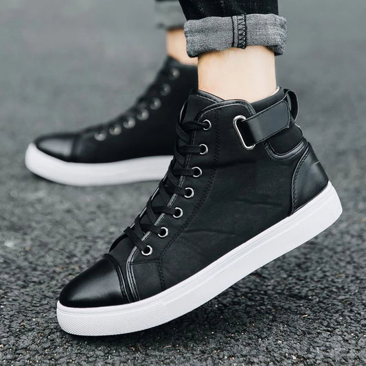 Men's Faux Leather Sneakers – Thick Sole, Non-Slip High-Top Shoes
