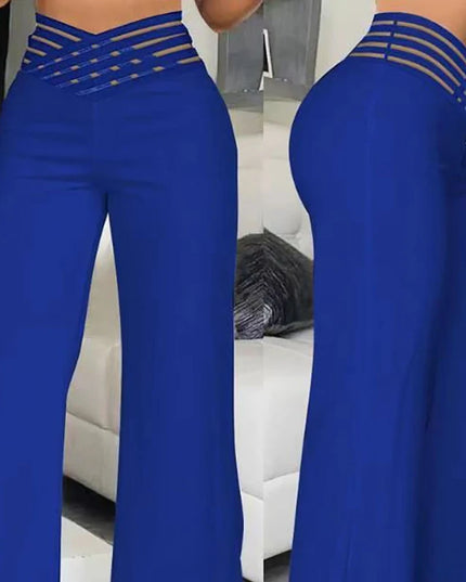 Women's High-Waisted Waist Belt Casual Straight Loose Wide-Leg Pants