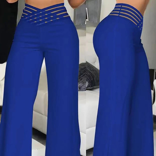 Women's High-Waisted Waist Belt Casual Straight Loose Wide-Leg Pants