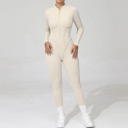 Women's Fitness Jumpsuit with Zipper - Activewear Bodysuit for Workout & Gym