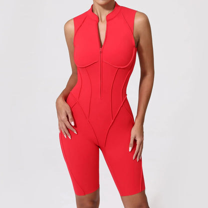 Women's Fitness Jumpsuit with Zipper - Activewear Bodysuit for Workout & Gym
