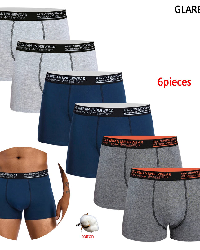 6-Pack Cotton Boxer Briefs for Men – Comfortable & Breathable Underwear Set