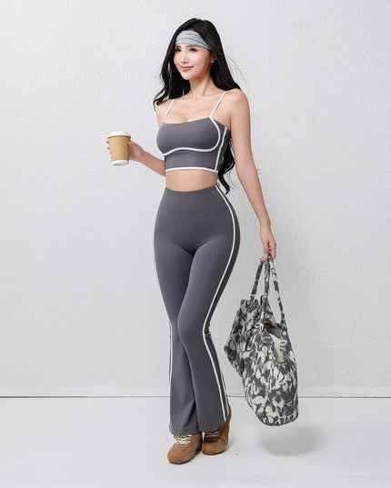 Women's Two-Piece Flare Pants and Bra Set with Elastic Waist and Hip-Lifting Design