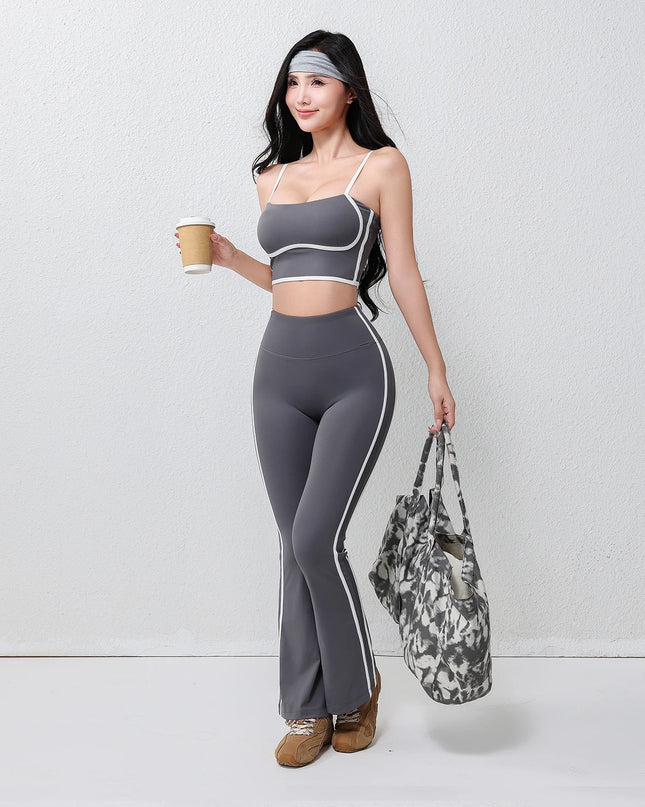 Women's Two-Piece Flare Pants and Bra Set with Elastic Waist and Hip-Lifting Design