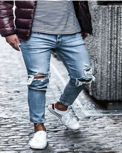 Men's Slim Fit Distressed Denim Stretch Jeans