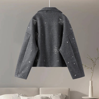 Women's Embroidered & Beaded Loose Fit Lapel Collar Jacket