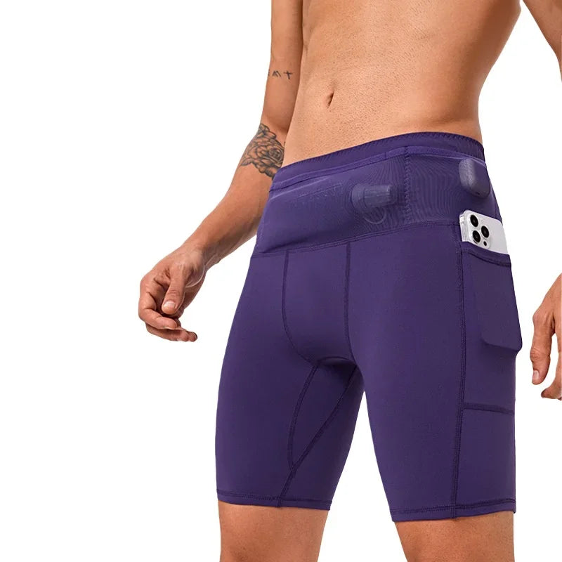 Men's Compression Shorts with Pockets, Elastic Back Pockets, Waterproof