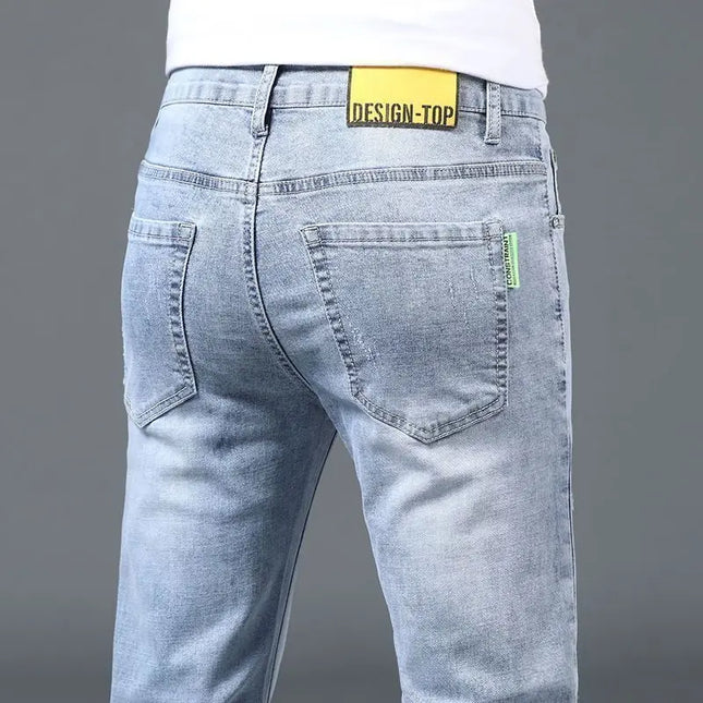 Men's Ripped Slim Fit Stretch Jeans – Straight Leg, Thin Fit Denim Pants for Men