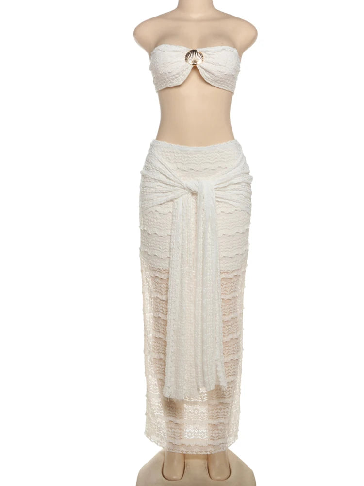 Women’s 2-Piece Seashell Bra & Wrapped Bandage Skirt Set