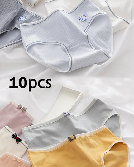 10Pcs Women's Cotton Panties – Comfortable Cartoon Print Underwear Set