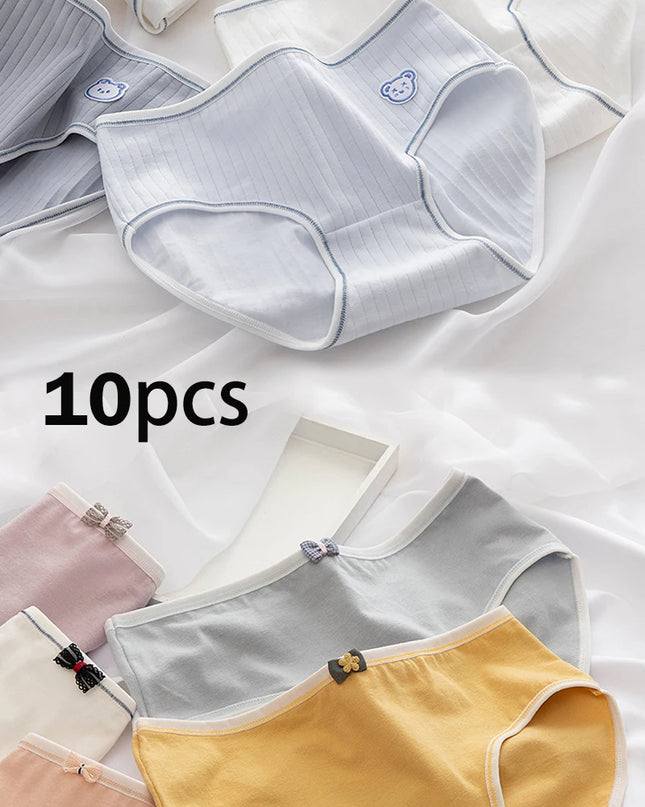 10Pcs Women's Cotton Panties – Comfortable Cartoon Print Underwear Set