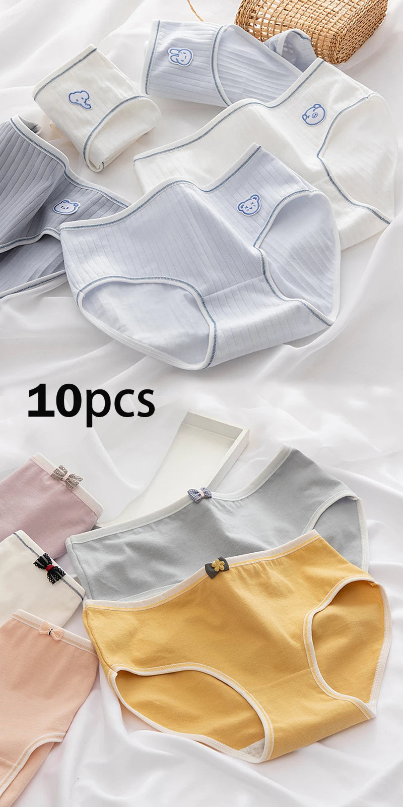 10Pcs Women's Cotton Panties – Comfortable Cartoon Print Underwear Set